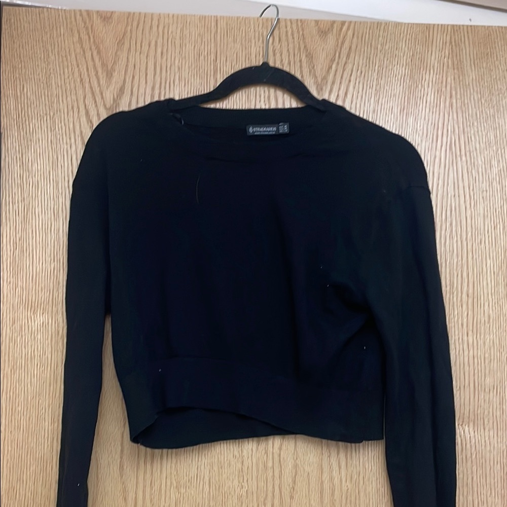 Stradivarius Black Cropped Fitted Crew Neck Sweatshirt